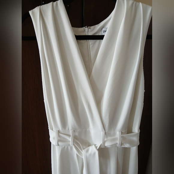 SHELBY & PALMER Women's White PANT JUMPSUIT Sleeveless V-Neck Tie Waist Size 14W - Picture 6 of 11